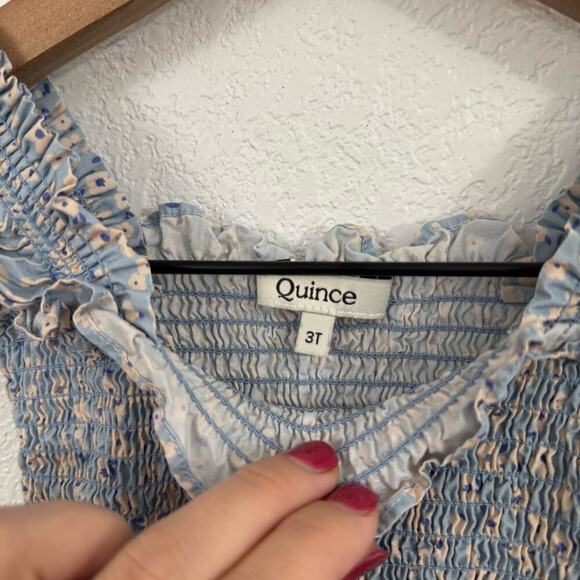 Quince Toddler Floral Ruffle Cotton Poplin Smocked Dress Blue Ditsy Daisy 3T - Picture 6 of 8